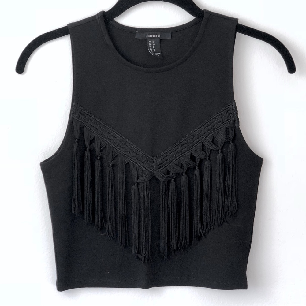 Tasseled Black Crop Top